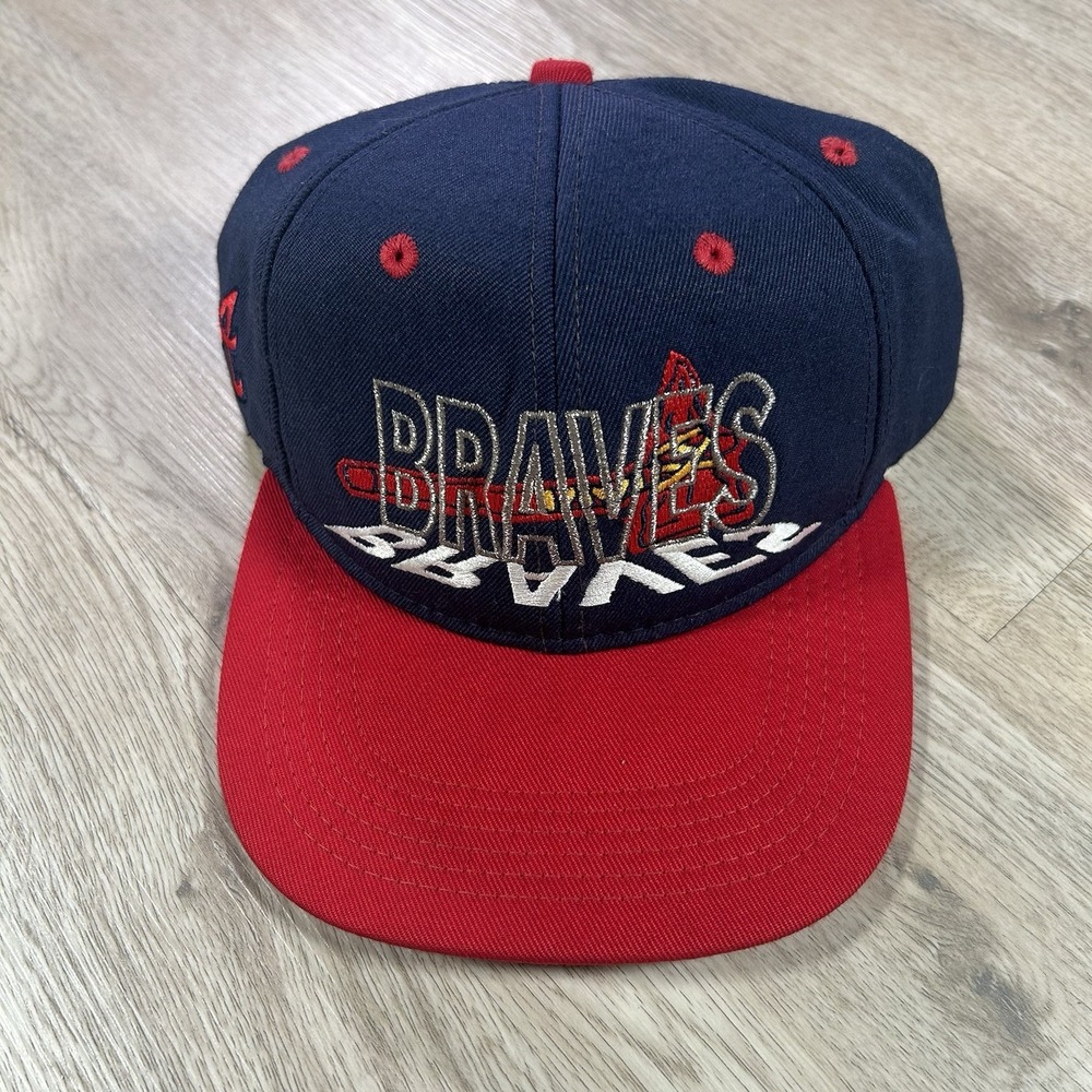 VTG Atlanta Braves Strapback Hat MLB Baseball #1 Apparel Blue Wool‎ Blend Cap